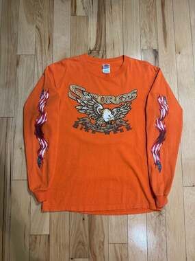 2008 Orange Sturgis Bike Week Long Sleeve Shirt with Eagle and Flag Print